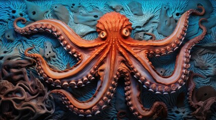 Octopus close-up underwater life. Tentacles of octopus texture. Macro background.&nbsp;AI illustration. .