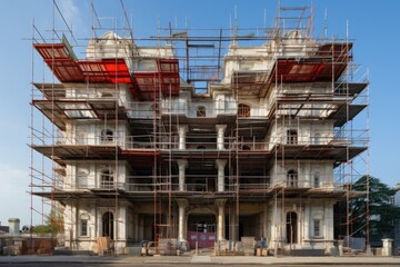 Fototapeta premium Construction scaffolding and building site. Generative AI