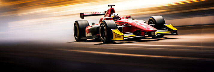 F1 racing car on the track , fast motion