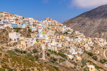 Obraz premium Olympos Village: Captivating Homes, Scenic Views, and Rich History in Northern Karpathos Island, Greece