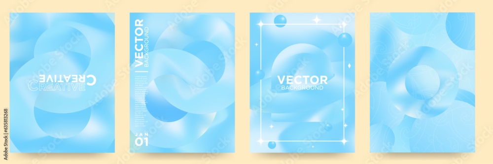 Aufkleber fluid 3d gradient background vector. digital and trendy style with 3d geometric shapes. blue pastel 
