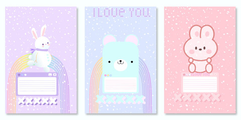 Cute Set covers for notebooks with kawaii animals character. For the design of children s books, brochures, templates for school diaries. Vector illustration