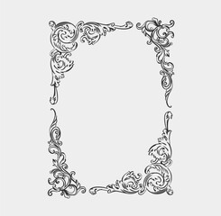 Hand drawn vector abstract outline,graphic,line art vintage baroque ornament floral frame in minimalistic modern style.Baroque floral vintage outline design concept.Vector antique frame isolated. - 635813680