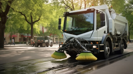 A street sweeper car machine cleaning the streets.