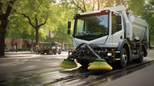 A street sweeper car machine cleaning the streets.