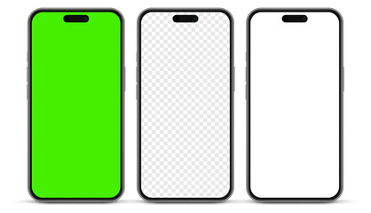 3D realistic high quality smartphone mockup with isolated background. Smart phone mockup collection. Device front view. 3D mobile phone with shadow on white background.