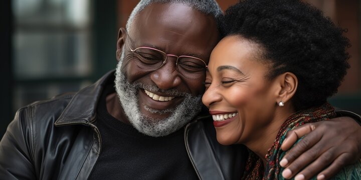 Senior Man And His Middle Aged Daughter Hugging Close Up