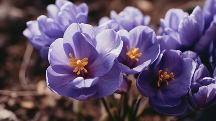 Close up of purple flowers blooming at nature.