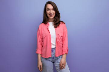 portrait of well-groomed european woman in casual look isolated with studio background
