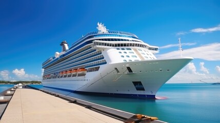 Cruise ship at harbor. Aerial view of beautiful large white ship at sunset, Luxury cruise, Travel.