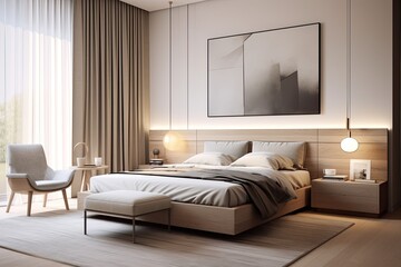 Scandinavian style luxury bedroom with minimalist design.
