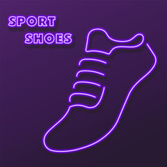 sport shoes sneakers neon sign, modern glowing banner design, colorful modern design trends on black background. Vector illustration.