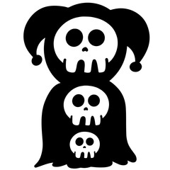 Halloween cartoon symbols hand drawns black and white icon character. Vector illustration. Isolated on transparent background.