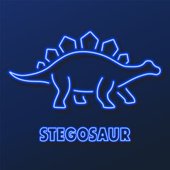stegosaur neon sign, modern glowing banner design, colorful modern design trends on black background. Vector illustration. © Oleh