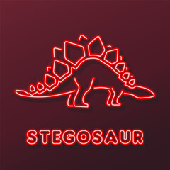 stegosaur neon sign, modern glowing banner design, colorful modern design trends on black background. Vector illustration. © Oleh