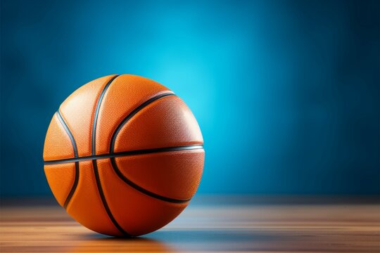 Copy space included Basketball placed against blue background, ready for personalization Generative AI