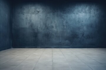 Empty room with concrete floor and dark blue wall.