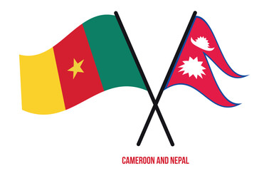 Cameroon and Nepal Flags Crossed And Waving Flat Style. Official Proportion. Correct Colors.