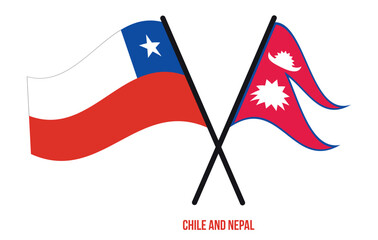 Chile and Nepal Flags Crossed And Waving Flat Style. Official Proportion. Correct Colors.