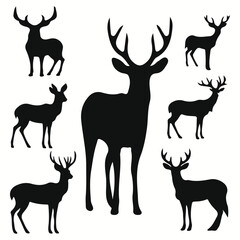 Antelope silhouettes and icons. Black flat color simple elegant Antelope animal vector and illustration.