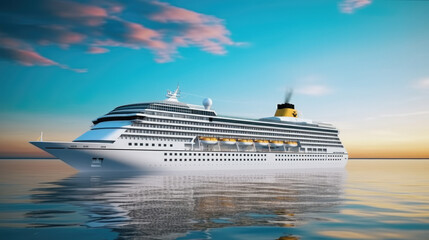 Large cruise ship at sea, Big passenger cruise liner ship, Luxury cruise, Travel.