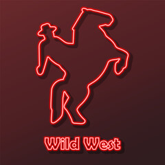 wild west neon sign, modern glowing banner design, colorful modern design trends on black background. Vector illustration.
