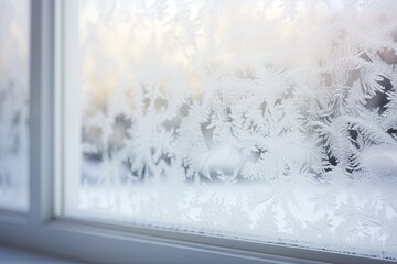 Double glazed window condensation in winter occurs when the seal between panes is broken or desiccant inside the window. - obrazy, fototapety, plakaty