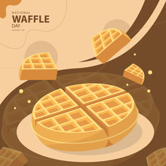 National Waffle Day on august 24 with vector illustration whole and sliced ​​waffles and text isolated on abstract background for commemorate and celebrate National Waffle Day. Suitable for poster etc