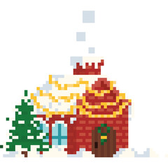 Pixel art house in christmas mood