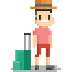 Pixel art man with luggage character