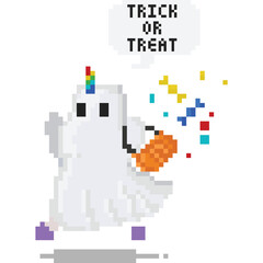 Pixel art unicorn character cosplay as halloween ghost
