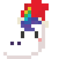 Pixel art unicorn head with santa hat