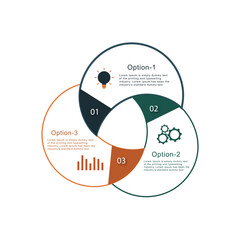 Three overlapping circles infographic. Venn diagram concept