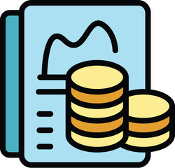 Loan coin document icon outline vector. Profit finance. Fund grow color flat
