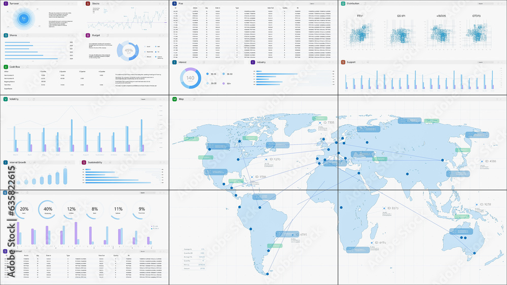 Aufkleber 3D Render: Light Monitoring Software Mockup With World Map Updating In Real Time And Graphs And Charts With Analytical Data. Computer Programm For Logistics Template For Desktop PCs And TV Monitors.