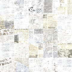 Newspaper paper grunge newsprint patchwork seamless pattern background