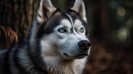 Naklejka na ściany i meble Portrait of a siberian husky dog with blue eyes