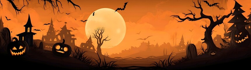 Halloween panorama landscape wide banner. 8k resolution