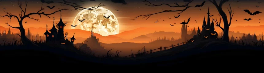 Abwaschbare Fototapete Orange Halloween panorama landscape wide banner. 8k resolution