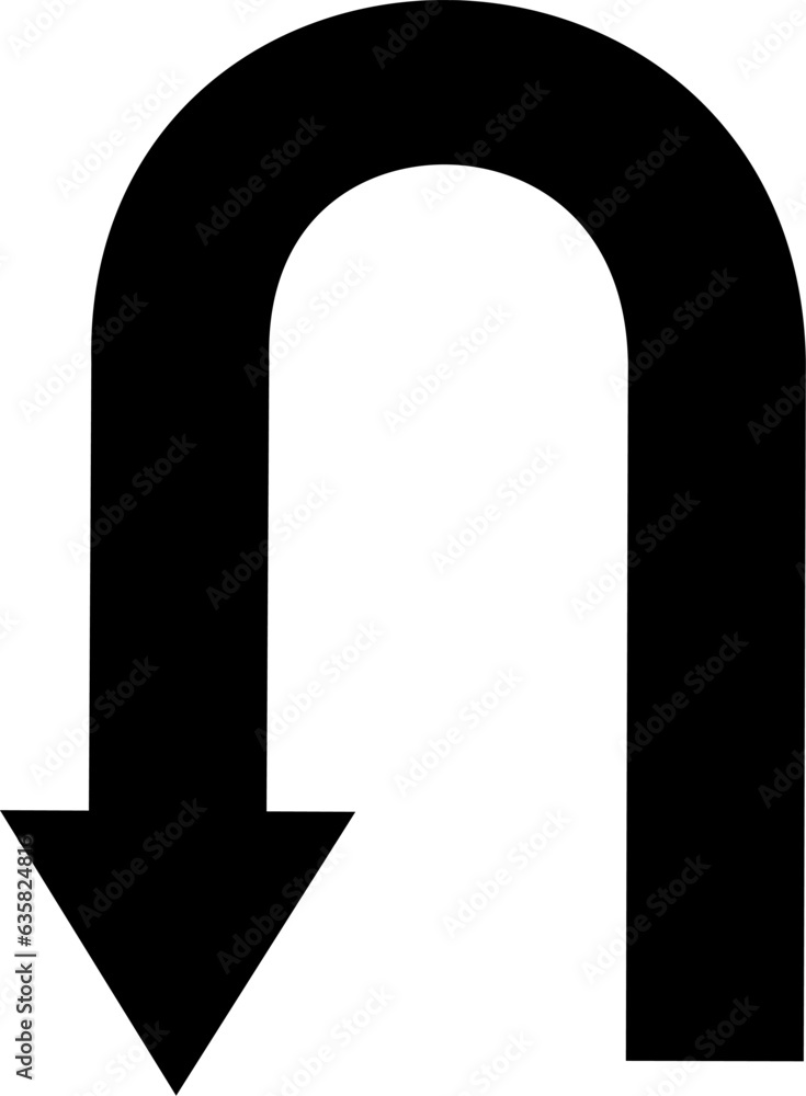 Fototapete black go back return arrow icon, simple vector u turn shape pointer flat design pictogram vector ele