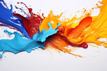 Fotobehang Colorful paint splashing isolated on black background. abstract background. Generative AI technology. © Kateryna