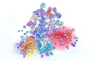 beautiful colorful firework display set for celebration happy new year and merry christmas and  fireworks on white background