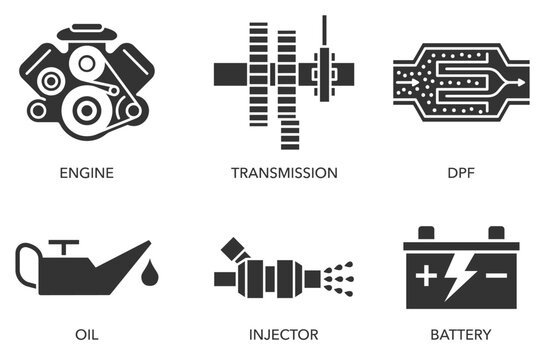 Car service flat icons set for diagnostics
