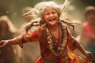 The Joyful Little Girl with Hair Flowing in the Wind. A fictional character Created By Generated AI.