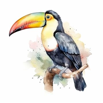 tropical bird toucan isolated on white Watercolor illustration