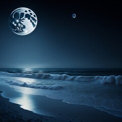 moon over ocean, abstract, landscape