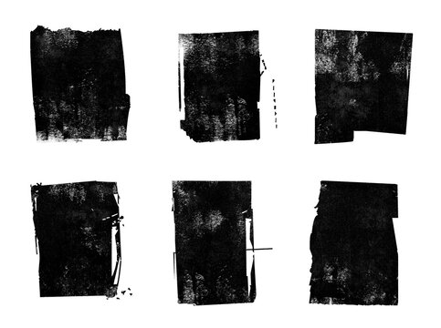 Abstract grunge black ink stamp overprint vignette boxes with distressed texture isolated on transparent background