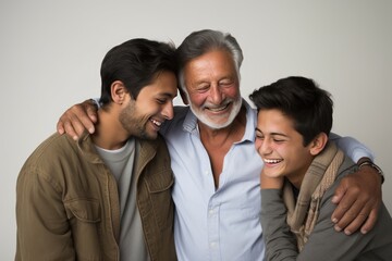 Fototapeta premium Three Generations of Smiling Men. A fictional character Created By Generated AI.