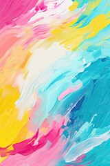 Fototapeta na wymiar Elegance in Simplicity - Cyan, Yellow, Pink, and White Brush Strokes Flow on Paper - Minimalist Abstract Artistry Backdrop - Colorful Brush Strokes Illustration created with Generative AI Technology