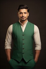 Stylish man in a green vest and white shirt. A fictional character Created By Generated AI.
